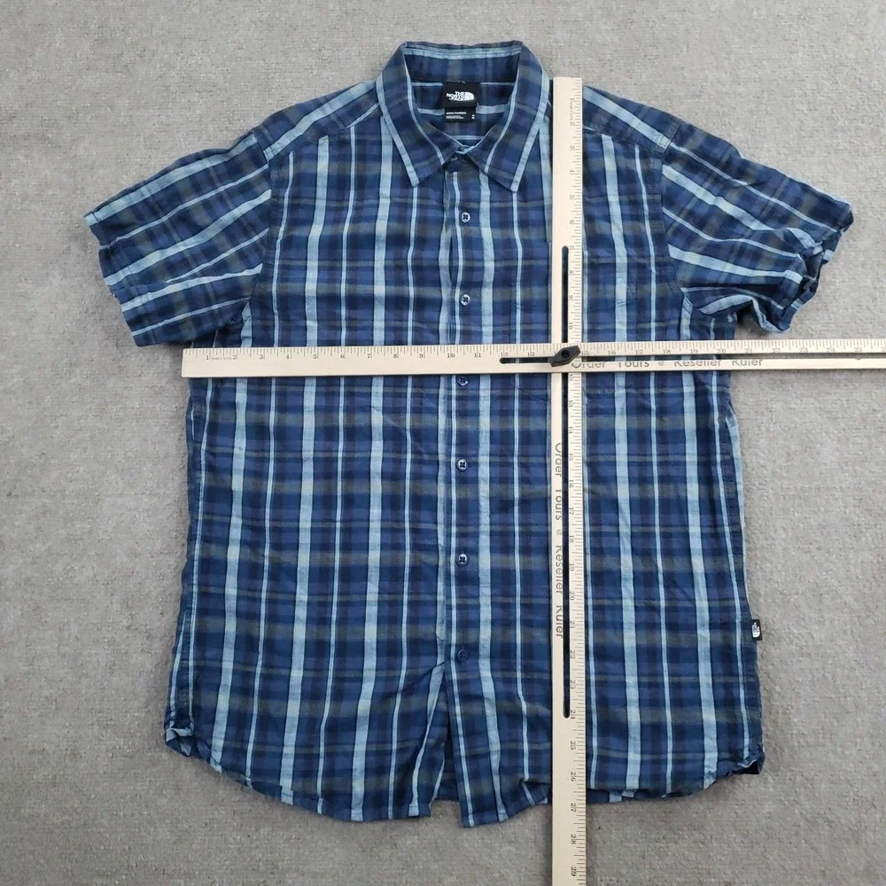 The North Face Shirt Mens Medium Blue‎ Plaid Short Sleeve Button Up Casual